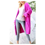 Magenta Fuzzy Knit Oversized Duster Cardigan with Front Pockets