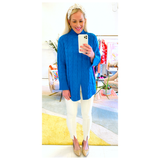 Cobalt Cable Knit Sweater with Front Slit