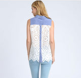 Blue Button Down Top with Eyelet Back