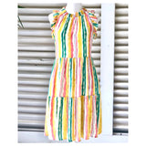 Pastel Rainbow Ruffle Neck Dress with Bow Back & POCKETS