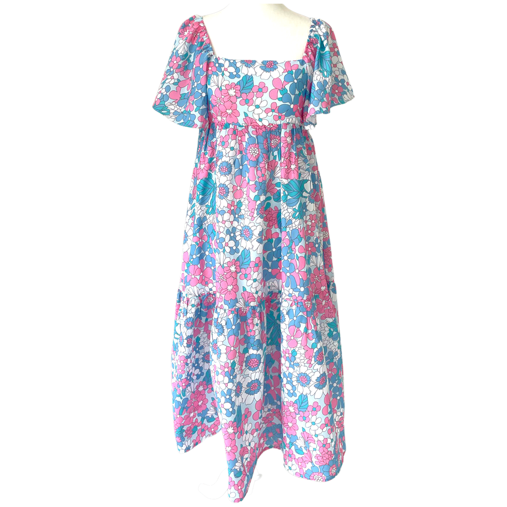 Blue & Pink Vintage Floral Suzanna Dress - James Ascher