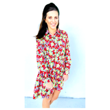 Blue Kelly Green Pink & Red Floral Button Front Flounce Dress