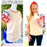 Ivory & Rainbow Stripe Fine Knit Sweater Top with Banded Waist