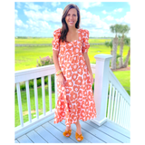 Pink & Coral Floral Print Puff Sleeve Cotton Daisy Dress