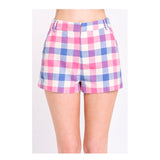 Pink Blue & Off White Buffalo Check Shorts with Pockets