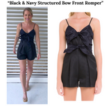 Black Navy Color Block Bow Tie Romper