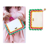 White Vegan Leather Clutch with Red Pink Green & Yellow Ric Rac Trim