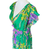 Vibrant Green Botanical Sereia Dress with Pleat Detail