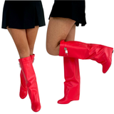 Red Leather 3” Hidden Wedge Heel Piper Boots with Buckle Detail