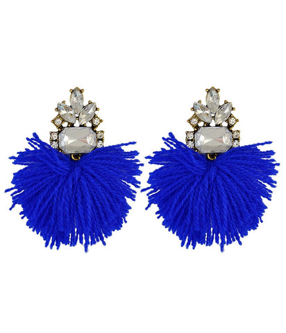 Royal Blue and CZ Tassel Stud Earrings