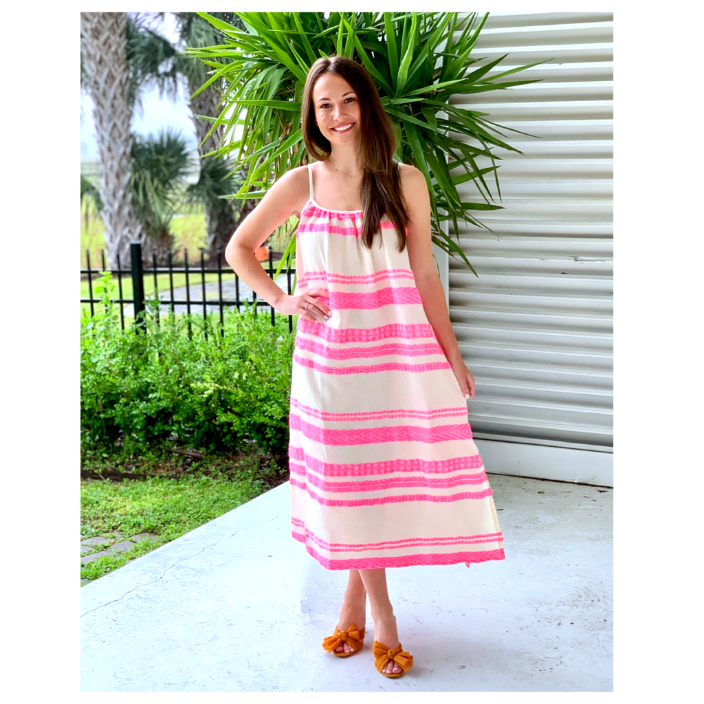Neon striped maxi sales dress