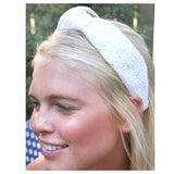 White EYELET Top Knot Headband