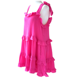 Bubblegum Pink Ruffled Cotton Gauze Cindy Dress with Pockets