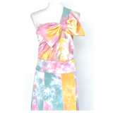 Tie Dye Knit One Shoulder Bow Top & Matching Skirt SET