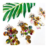 Multicolor Gemstone & Rhinestone Burst Earrings with Confetti Discs