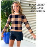 Black LEATHER Scalloped Cindy Shorts