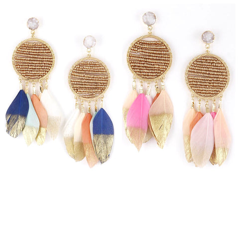 Blue OR Pink Gold Feather Earrings