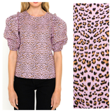 Pink Orange & Black Leopard Print Puff Sleeve Top with Ruffle Trim & Keyhole Back