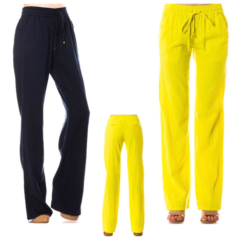 Yellow OR Navy Linen Pants with Drawstring Waist + Pockets