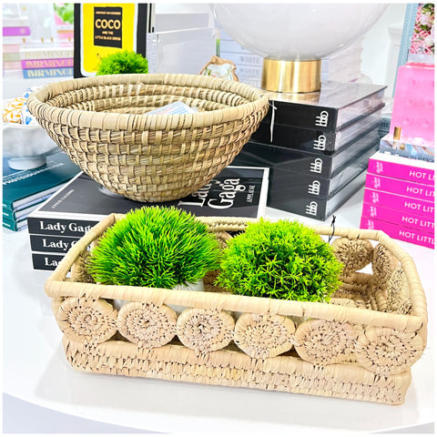 Handmade Palm Leaf Medallion Basket & Kaisa Grass Bowl