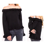 Marigold OR Black Ruffle Hem On OR Off the Shoulder Sweater