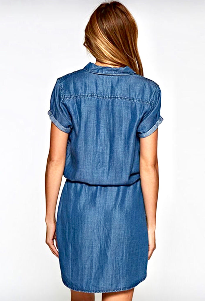 Tencel Button Down 'Denim' Shirt Dress with Tie Waist - James Ascher Tencel Button Down 'Denim' Shirt Dress with Tie Waist - James Ascher