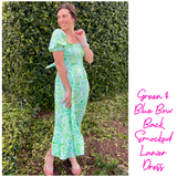 Green & Blue Bow Back Smocked Lanier Dress