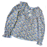 Blue Red Yellow Floral Puff Sleeve Ruffle Top