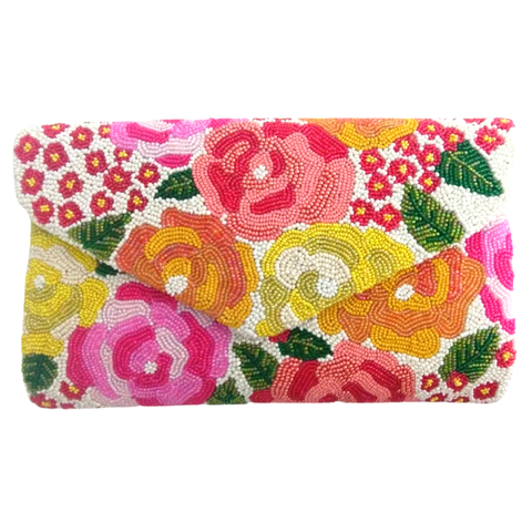 Hand Beaded Vibrant Rose Bag with Optional Chain