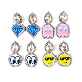 Rhinestone Teardrop Embroidered Emoji Earrings