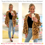 Taupe & Black Fuzzy Knit Button Down Balloon Sleeve Cardigan