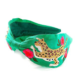 HANDMADE Kelly Green Embroidered Leopard Headband