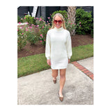 Winter White Cowl Neck Sweater Dress or Tunic with Pleated Balloon Sleeves