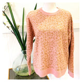 Baby Pink & Camel Cozy Mohair Sweater with Banded Pink Ribbed Hem Contrast