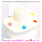 White Paper Straw EMBROIDERED Starburst Sun Hat