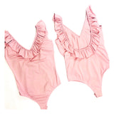 Blush Pink Ruffle U-Back Bodysuit