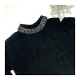 Black Heavy Soft Knit Sweater with RHINESTONE Wide Round Collar