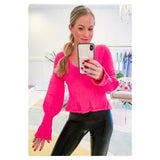 Barbie Pink Black OR Ivory Trumpet Sleeve Fuzzy Knit Peplum Sweater