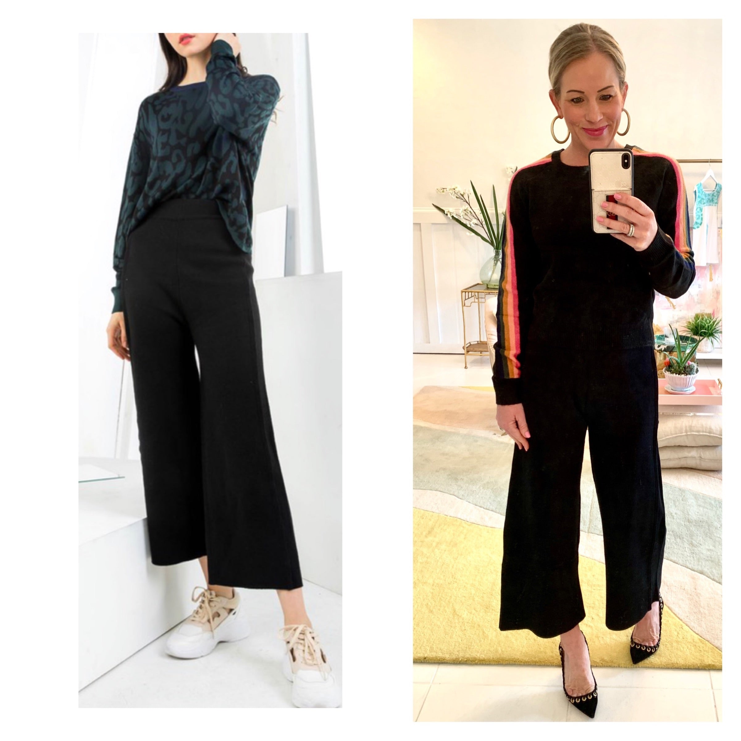 Black High Waisted Wide Leg Pants with Diagonal Pockets & Banded Waist -  James Ascher