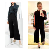 Black High Waisted Stretchy Knit Wide Leg Dressy Pants with Banded Elastic Waist