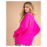 Electric Pink Scalloped Hem Sweater
