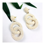Ivory Beaded Circle Chain Link Earrings