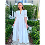 White Ribbon Sleeve Textured Olivia Dress