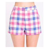 Pink Blue & Off White Buffalo Check Shorts with Pockets