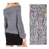 Grey Sweater with Multicolor Confetti Embroidered Dots