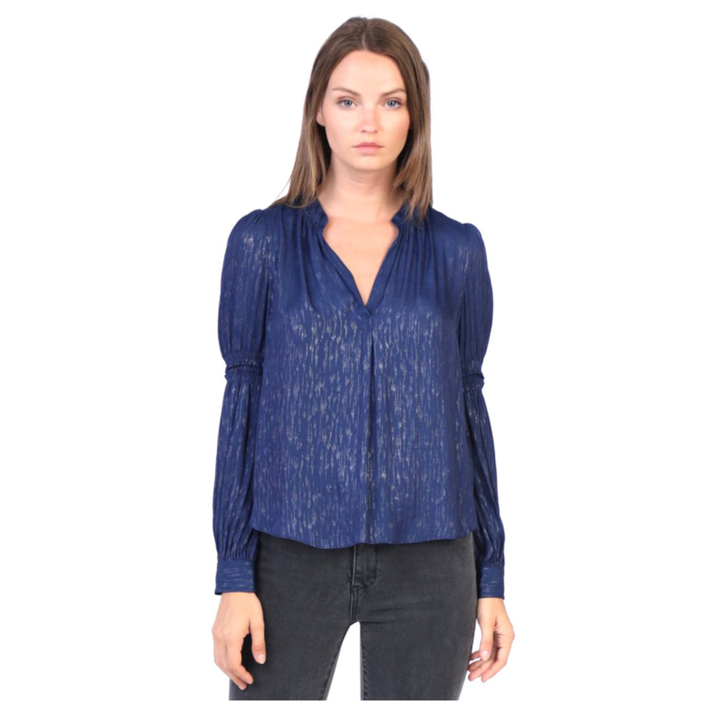 Navy & Gold SHIMMER Smocked Sleeve Blouse - James Ascher