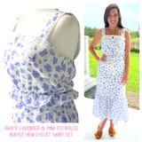 White Lavender & Pink Floralee Ruffle Hem EYELET Skirt SET