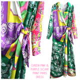 Green Pink & Purple Scarf Print Paris Dress