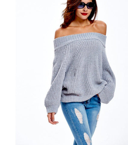 Grey Chunky Cable Knit Off or On Shoulder Sweater