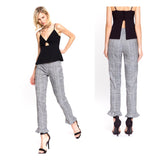 Houndstooth Cigarette Pants with Ruffle Trim
